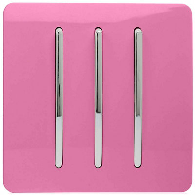 Trendi 3 Gang 2 Way Artistic Modern Glossy 10 Amp Rocker Tactile Light Switch Pink