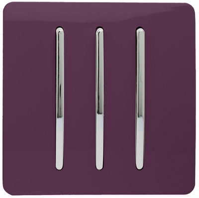 Trendi 3 Gang 2 Way Artistic Modern Glossy 10 Amp Rocker Tactile Light Switch Plum