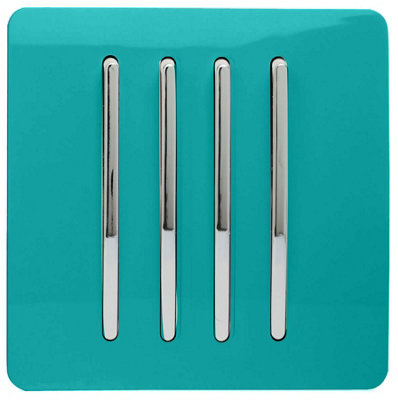 Trendi 4 Gang 2 Way Artistic Modern Glossy 10 Amp Rocker Tactile Light Switch Bright Teal