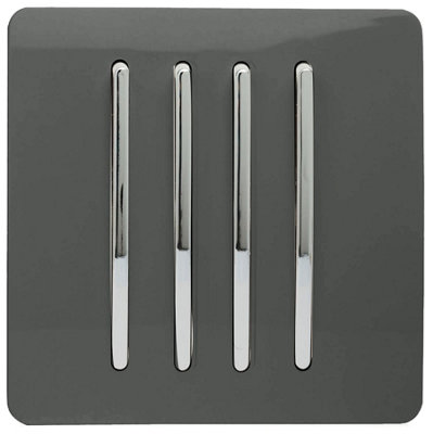 Trendi 4 Gang 2 Way Artistic Modern Glossy 10 Amp Rocker Tactile Light Switch Charcoal