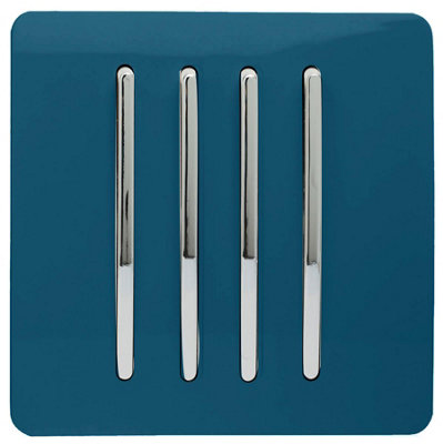 Trendi 4 Gang 2 Way Artistic Modern Glossy 10 Amp Rocker Tactile Light Switch Midnight Blue