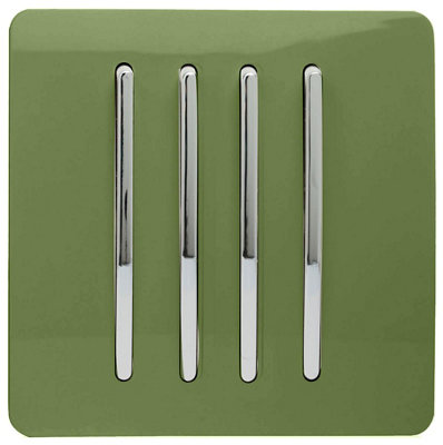 Trendi 4 Gang 2 Way Artistic Modern Glossy 10 Amp Rocker Tactile Light Switch Moss Green