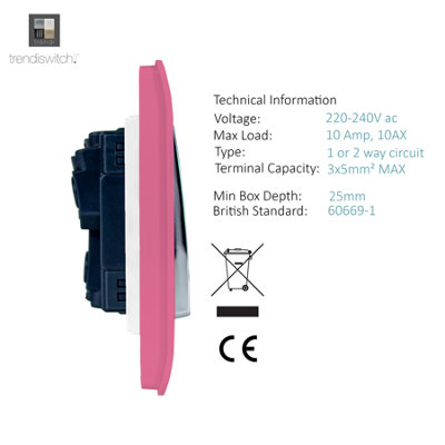 Trendi 4 Gang 2 Way Artistic Modern Glossy 10 Amp Rocker Tactile Light Switch Pink