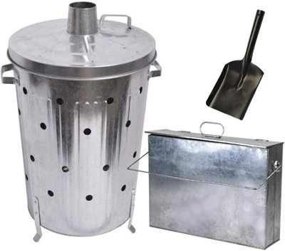 Trendi 90 Litre Extra Large 90L Galvanised Metal Incinerator + Shovel ...