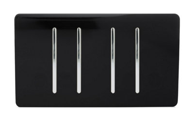 Trendi Artistic Modern Glossy 4 Gang 2 Way Piano Black Rocker Double Plate Tactile Light Switch