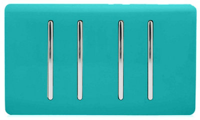 Trendi Artistic Modern Glossy 4 Gang 2 Way  Rocker Double Plate Tactile Light Switch Bright Teal