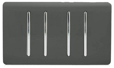 Trendi Artistic Modern Glossy 4 Gang 2 Way  Rocker Double Plate Tactile Light Switch Charcoal