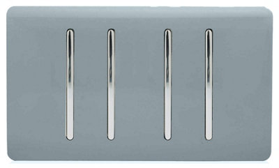 Trendi Artistic Modern Glossy 4 Gang 2 Way Rocker Double Plate Tactile Light Switch Cool Grey