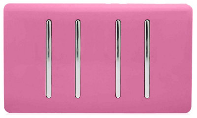 Trendi Artistic Modern Glossy 4 Gang 2 Way  Rocker Double Plate Tactile Light Switch Pink