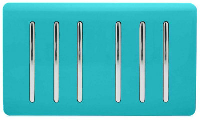 Trendi Artistic Modern Glossy 6 Gang 2 Way Rocker Double Plate Tactile Light Switch Bright Teal