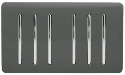 Trendi Artistic Modern Glossy 6 Gang 2 Way Rocker Double Plate Tactile Light Switch Charcoal