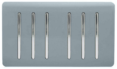 Trendi Artistic Modern Glossy 6 Gang 2 Way Rocker Double Plate Tactile Light Switch Cool Grey
