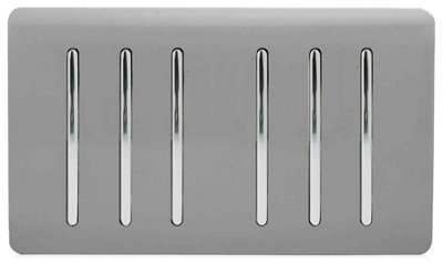 Trendi Artistic Modern Glossy 6 Gang 2 Way Rocker Double Plate Tactile Light Switch Light Grey