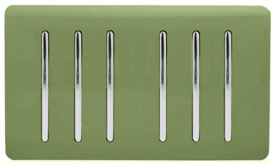 Trendi Artistic Modern Glossy 6 Gang 2 Way Rocker Double Plate Tactile Light Switch Moss Green