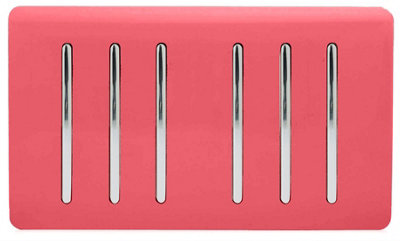 Trendi Artistic Modern Glossy 6 Gang 2 Way Rocker Double Plate Tactile Light Switch Strawberry