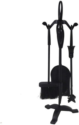 Trendi Black Fireside Companion Set Five Piece Set with Loop Tops  Perfect for All Rooms & Fireplace Settings