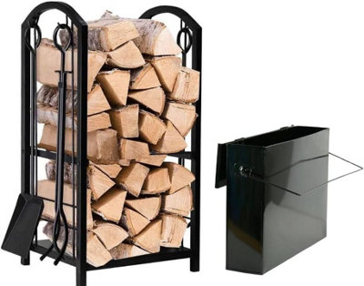 Large Fireplace Log Holder 49.6u00d715u00d745.7inch, Heavy Duty Wrought Iron Wood Storage Rack For Fireplace Wood Stove Indoor Outdoor, Black