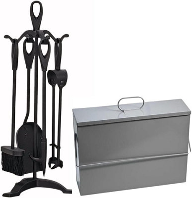 Trendi Fireside Ash Carrier Metal Hot Tidy Box Container with 5Pc Cast ...