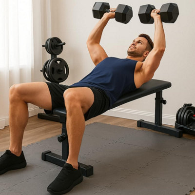 Trendi Flat Weight Bench Adjustable Height Utility Workout Bench with ...
