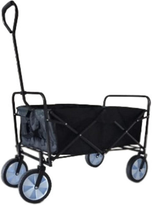 Trendi Folding Wagon Multi-Purpose Utility Cart Collapsible Height Adjustable And Foldable Handcart for Outdoor- Black