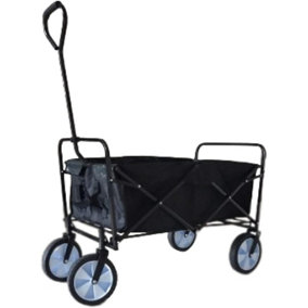 Trendi Folding Wagon Multi-Purpose Utility Cart Collapsible Height Adjustable And Foldable Handcart for Outdoor- Black
