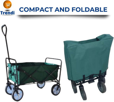 Trendi Folding Wagon Multi Purpose Utility Cart Collapsible Height Adjustable And Foldable Handcart for Outdoor(Green)