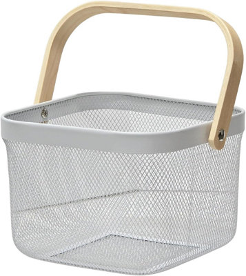 Trendi Fruit Baskets for Kitchens, Basket with Wooden Handle, Metal Basket Storage Organizer, Multi-functional Basket for Kitchen