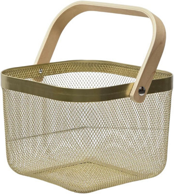 Trendi Fruit Baskets for Kitchens, Basket with Wooden Handle, Metal Basket Storage Organizer, Multi-functional Basket for Kitchen
