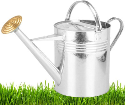 Trendi Galvanized Metal Steel Watering Can with 9L Capacity 2 Gallons and Brass Rose Spout