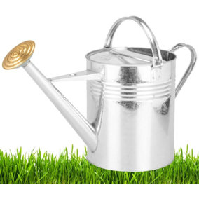 Trendi Galvanized Metal Steel Watering Can with 9L Capacity 2 Gallons and Brass Rose Spout