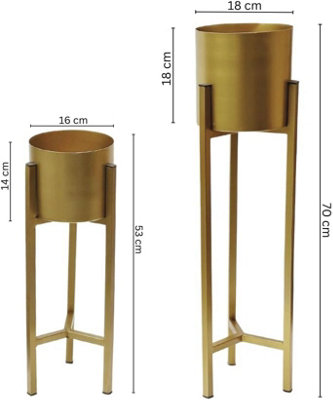 Trendi Gold Set of 2 Planter Pots with Metal Stands Flower Pots Living ...
