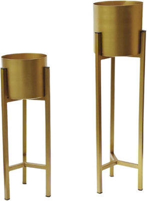 Trendi Gold Set of 2 Planter Pots with Metal Stands Flower Pots Living ...