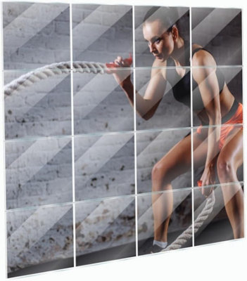 Trendi Home GYM Glass Wall Mirror Tiles, Frameless 30cm Squares - Main Image