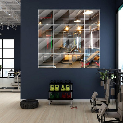 Trendi Home GYM Glass Wall Mirror Tiles, Frameless 30cm Squares