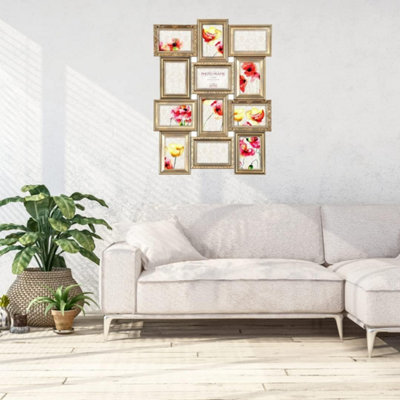 Trendi Large Multi Aperture Photo Frame for 12 6 x 4 Photos Gold Photo