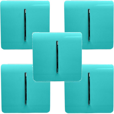 Trendi Modern 1 Gang 1 or 2 way Screwless Rocker Light Switch in Bright Teal (Pack of 5)