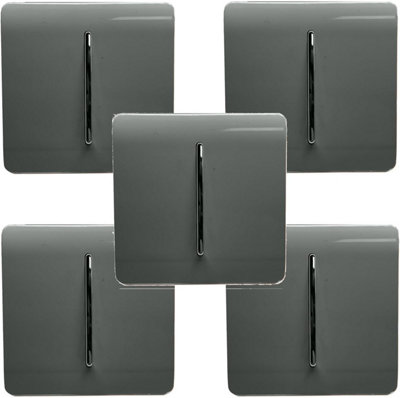 Trendi Modern 1 Gang 1 or 2 way Screwless Rocker Light Switch in Charcoal Grey (Pack of 5)