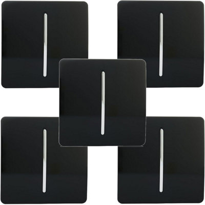 Trendi Modern 1 Gang 1 or 2 way Screwless Rocker Light Switch in Piano Black (Pack of 5)