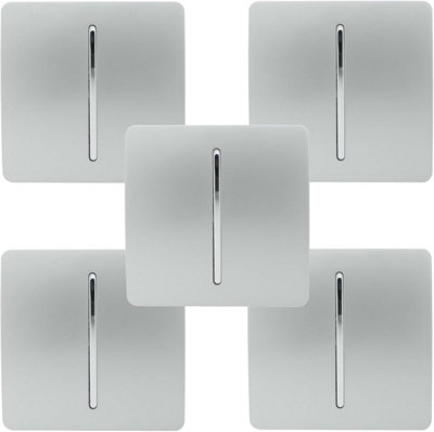Trendi Modern 1 Gang 1 or 2 way Screwless Rocker Light Switch in Platinum Silver (Pack of 5)