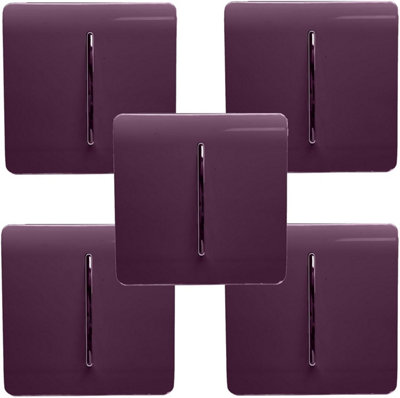 Trendi Modern 1 Gang 1 or 2 way Screwless Rocker Light Switch in Plum Purple (Pack of 5)