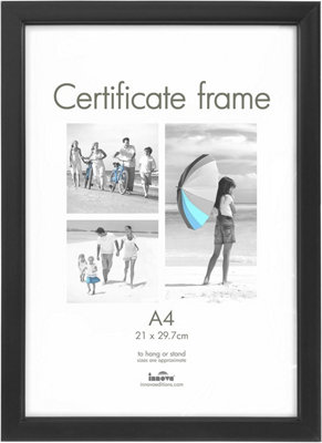 Trendi Pack of 12 Plastic A4 Certificate Photo Picture Frame Styrene Acetate Fronts With Stands Black