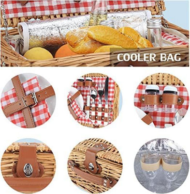 Wicker Picnic Basket w/ Plates, Silverware, Wine Glasses, and 2024 Food Cooler