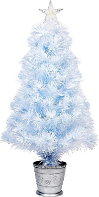 Trendi Sparkling White Fibre Optic Christmas Tree - Silver Base, White LED Cones - (White 2FT)