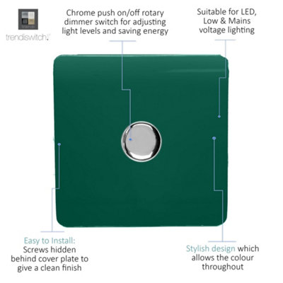 Trendi Switch 1 Gang 1 or 2 way 150w Rotary LED Dimmer Light Switch in Dark Green