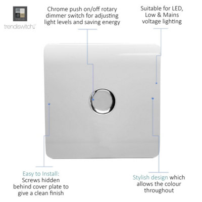 Trendi Switch 1 Gang 1 or 2 way 150w Rotary LED Dimmer Light Switch in Ice White