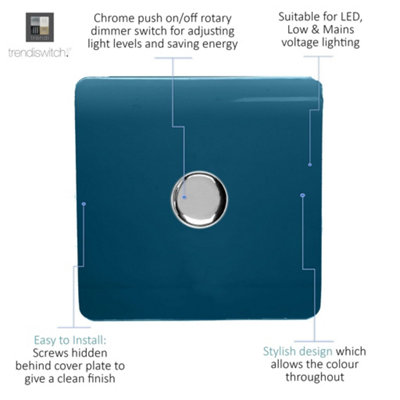 Trendi Switch 1 Gang 1 or 2 way 150w Rotary LED Dimmer Light Switch in Midnight Blue