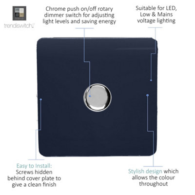 Trendi Switch 1 Gang 1 or 2 way 150w Rotary LED Dimmer Light Switch in Navy Blue