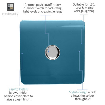 Trendi Switch 1 Gang 1 or 2 way 150w Rotary LED Dimmer Light Switch in Ocean Blue