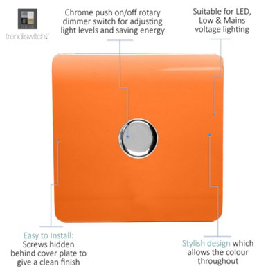 Trendi Switch 1 Gang 1 or 2 way 150w Rotary LED Dimmer Light Switch in Orange