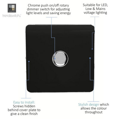 Trendi Switch 1 Gang 1 or 2 way 150w Rotary LED Dimmer Light Switch in Piano Black